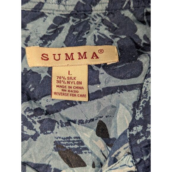 SUMMA L Blue Tropical Leaf Print Hawaiian Aloha Shirt - Picture 2 of 4